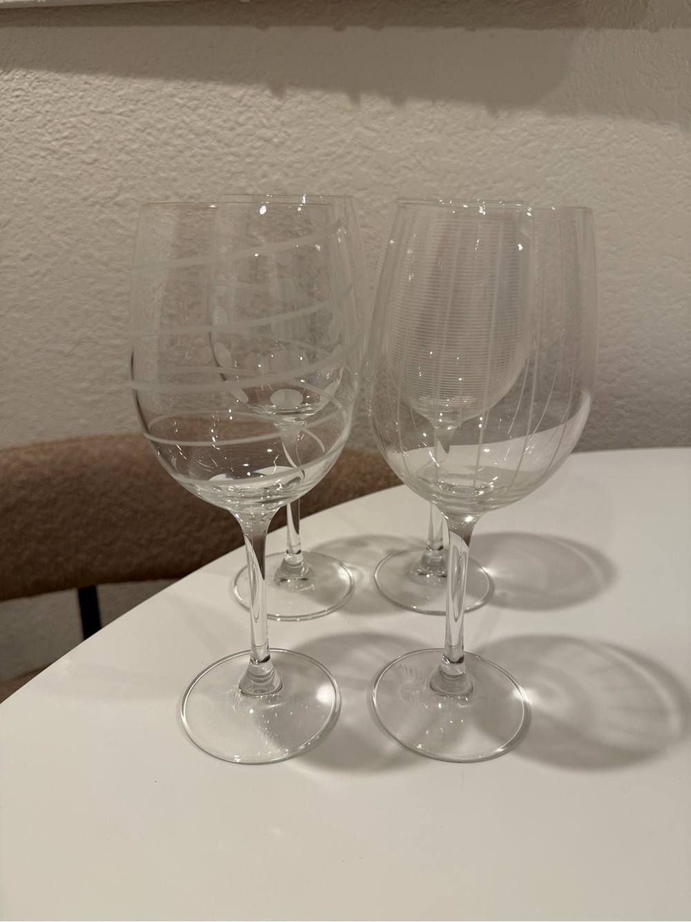 Clear Etched Patterned Wine Glasses - Set of 4